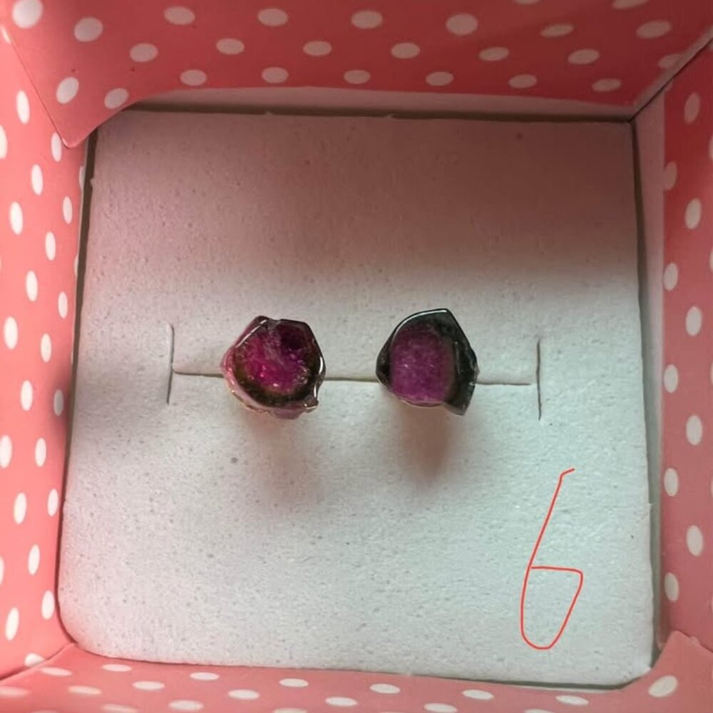 Watermelon tourmaline silver earrings